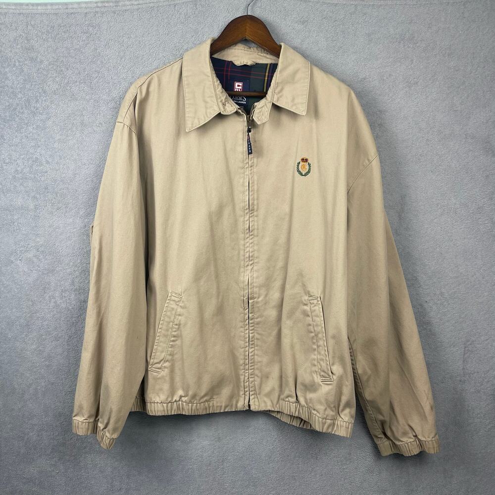 Vintage 90s CHAPS x Ralph Lauren Harrington Jacket Mens XL Beige Plaid Lined